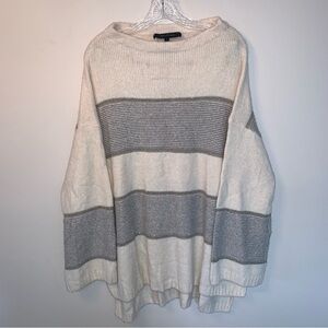 St. John Luxury Cashmere Wool Sweater Large Striped Cream Gray Metallic Knit XL